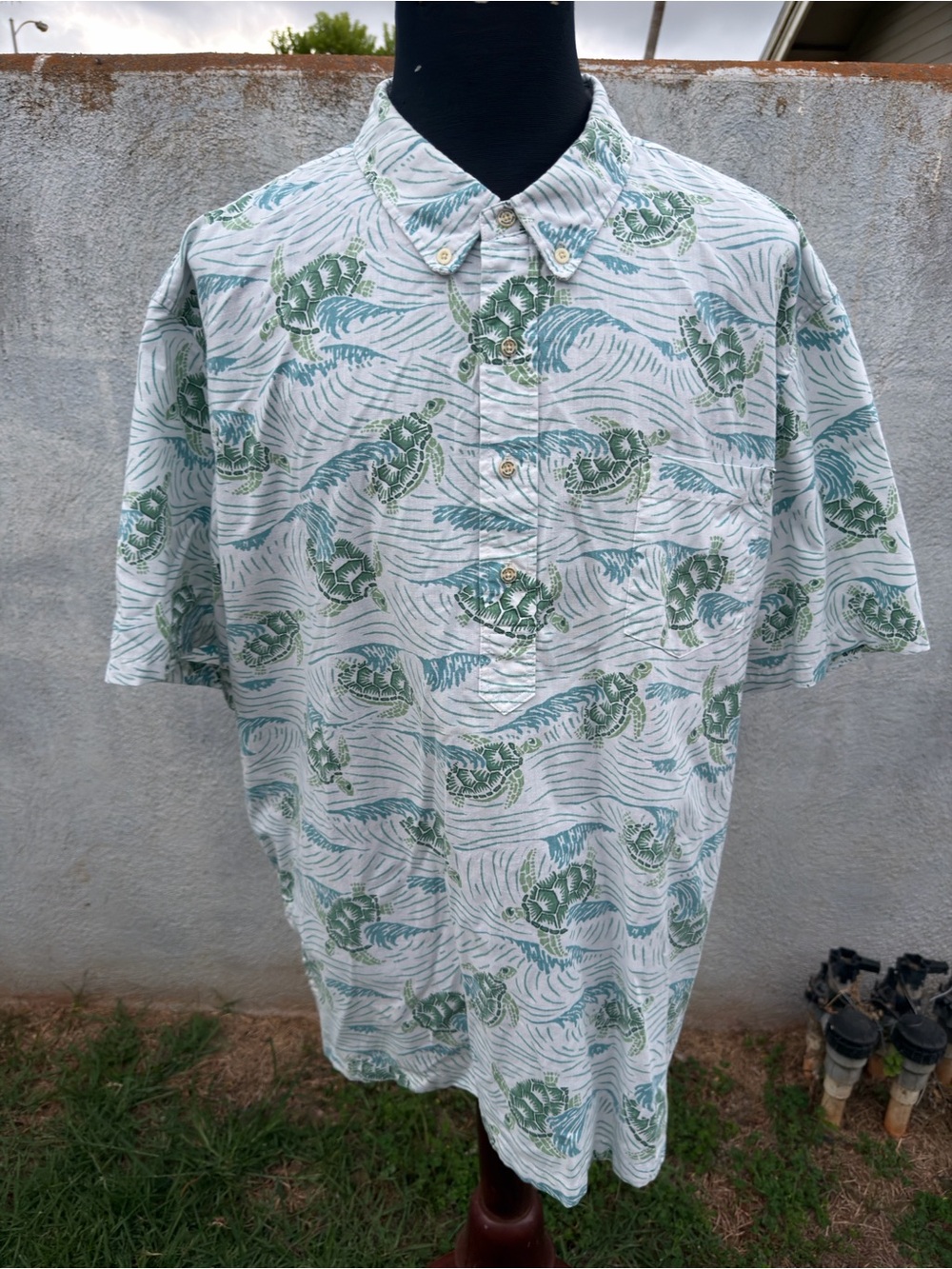PreOwned Reyn Spooner Classic Hawaiian Print Pullover White/Green Men's 3XL